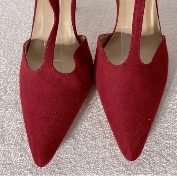 5/$25 Dynamite Red Pointed Toe T Strap Sling Back Skinny Heels 38 - Picture 11 of 11
